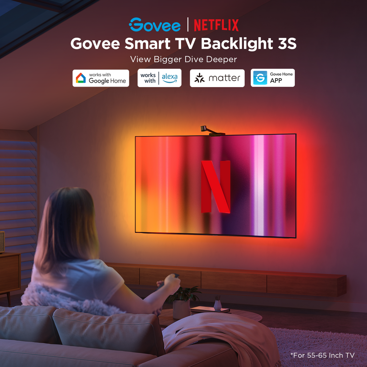 Govee Smart TV Backlight 3S Netflix Version (55-65 inches) - UNBOXED DEAL