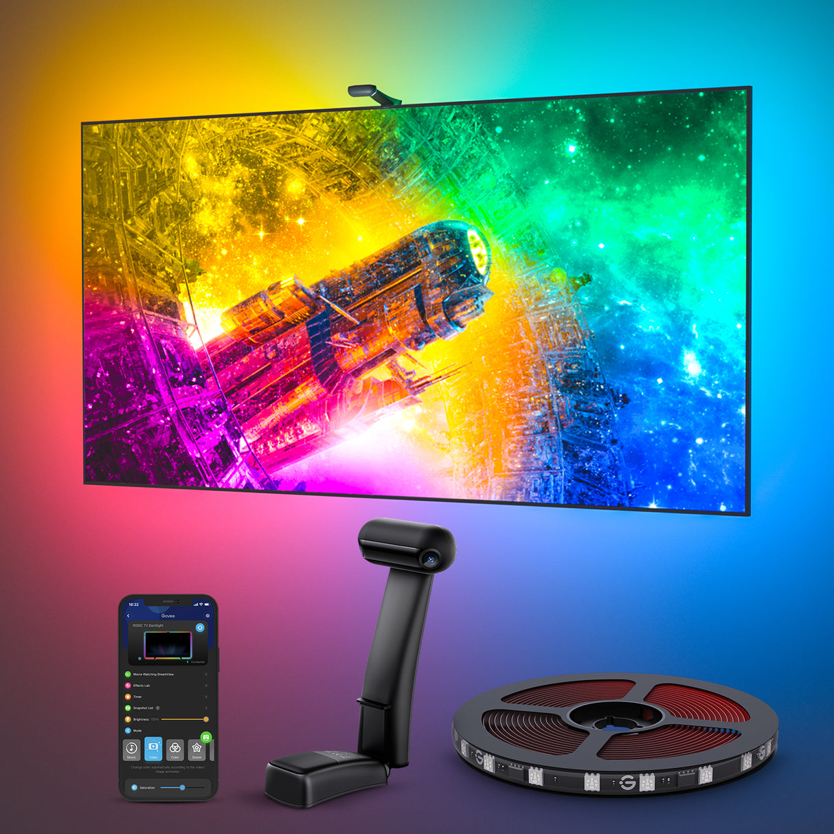 Govee DreamView T2 TV Backlight - Colour Sense Cam & LED Strip (55~65 / 75~85 inch)
