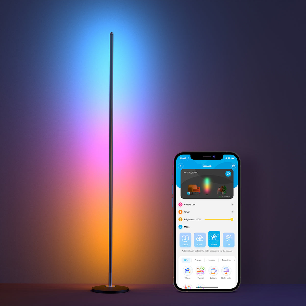 Govee RGBICW Smart Corner Floor Lamp (1.3m High) - Smart LED Light - UNBOXED DEAL