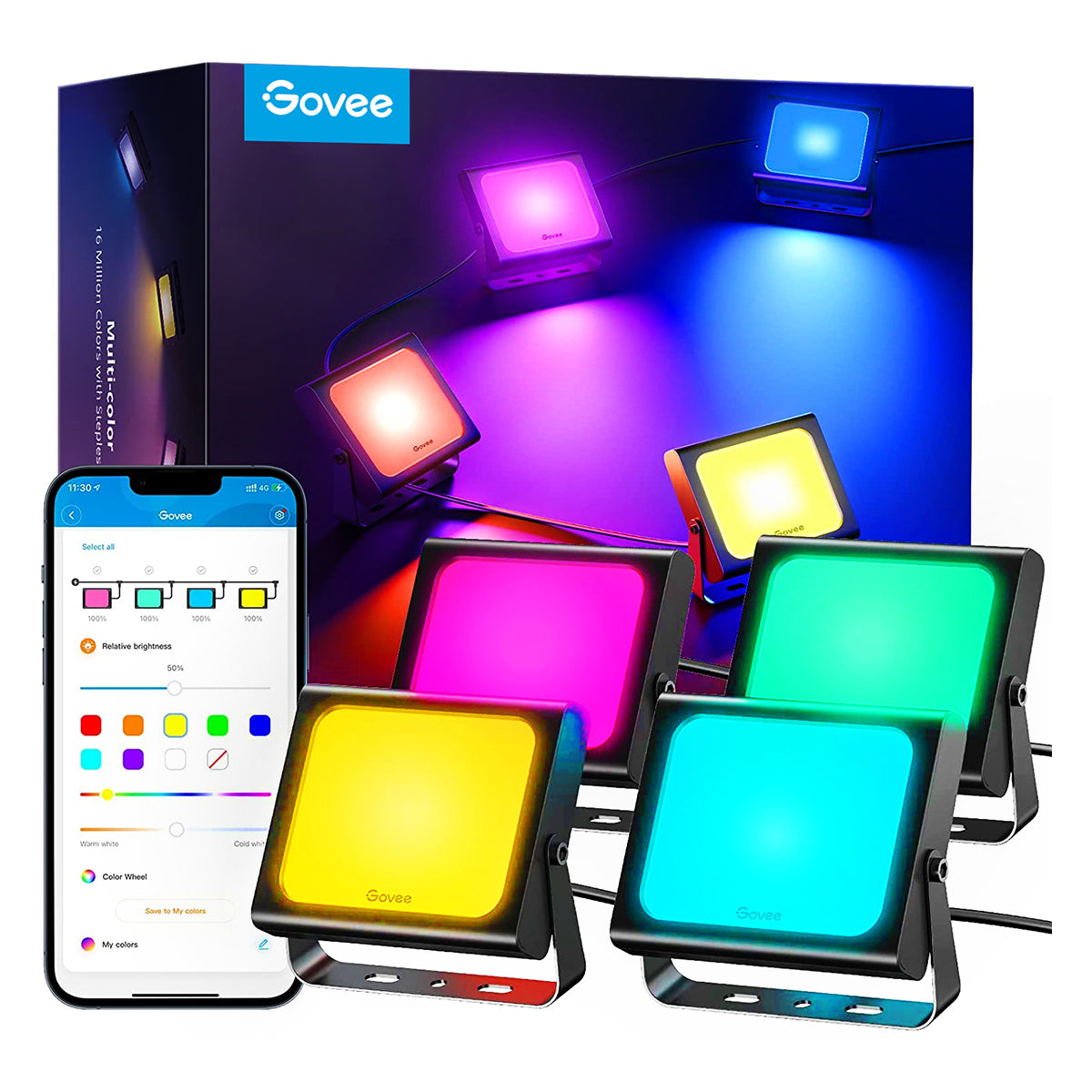 Govee RGBICWW LED Smart Flood Lights (4 Pack) - Smart Light