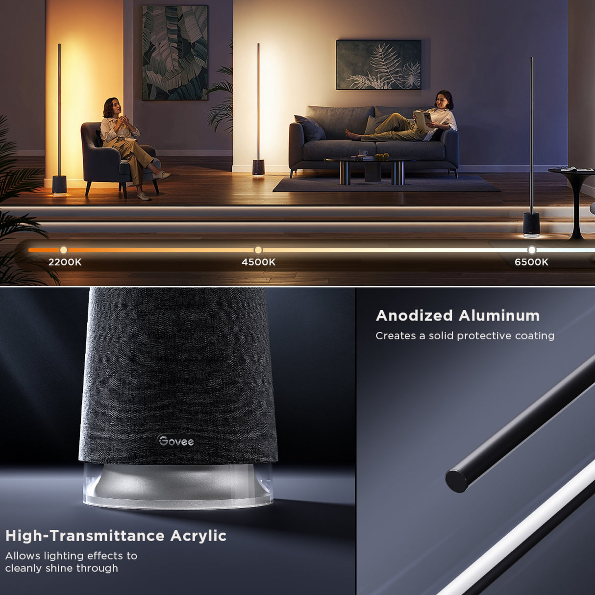 Govee Floor Lamp Pro RGBICWW Smart Floor Lamp with Speaker - 1.7m - Black