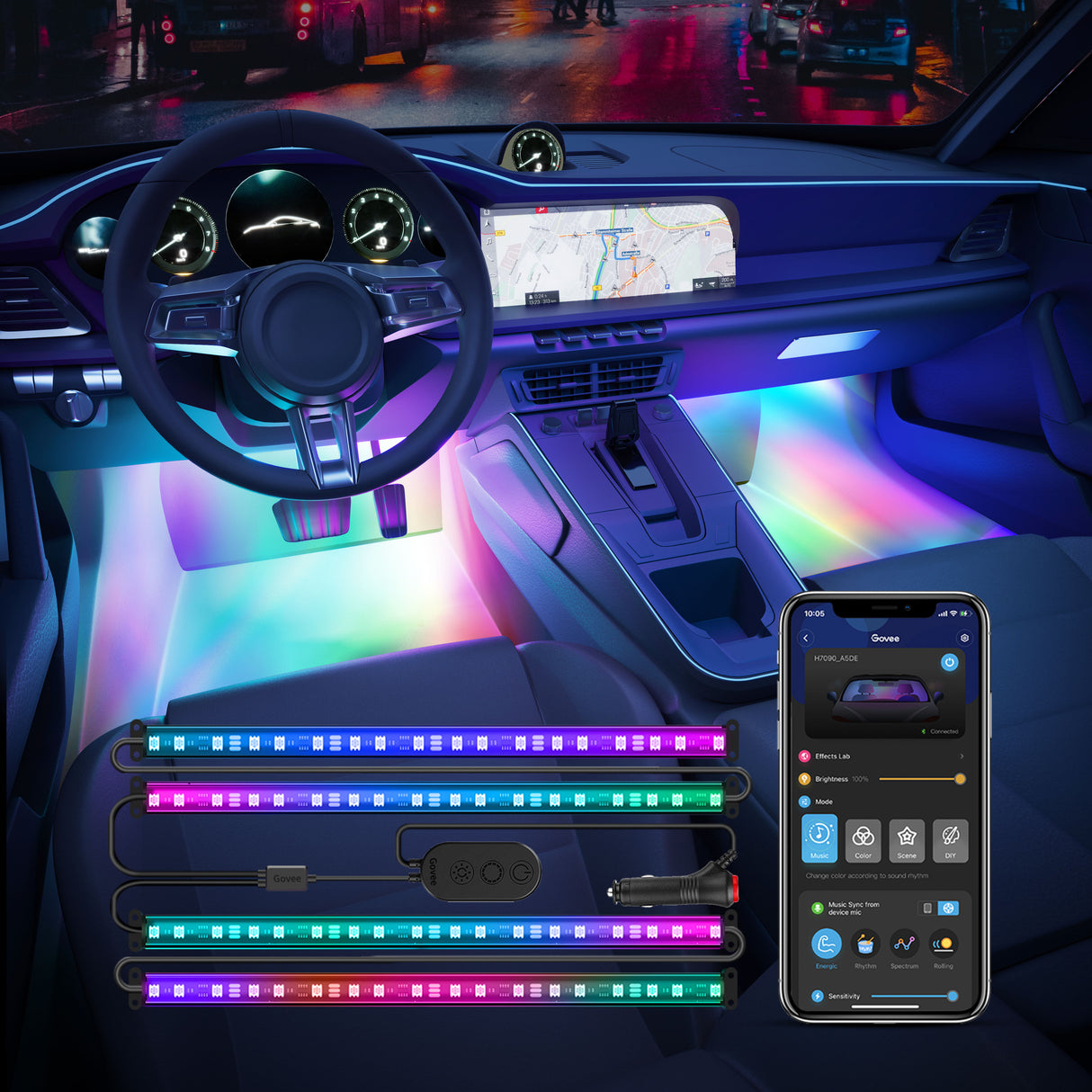 Govee RGBIC Interior Car Lights (30 Scene Mode + 4 Music Mode)
