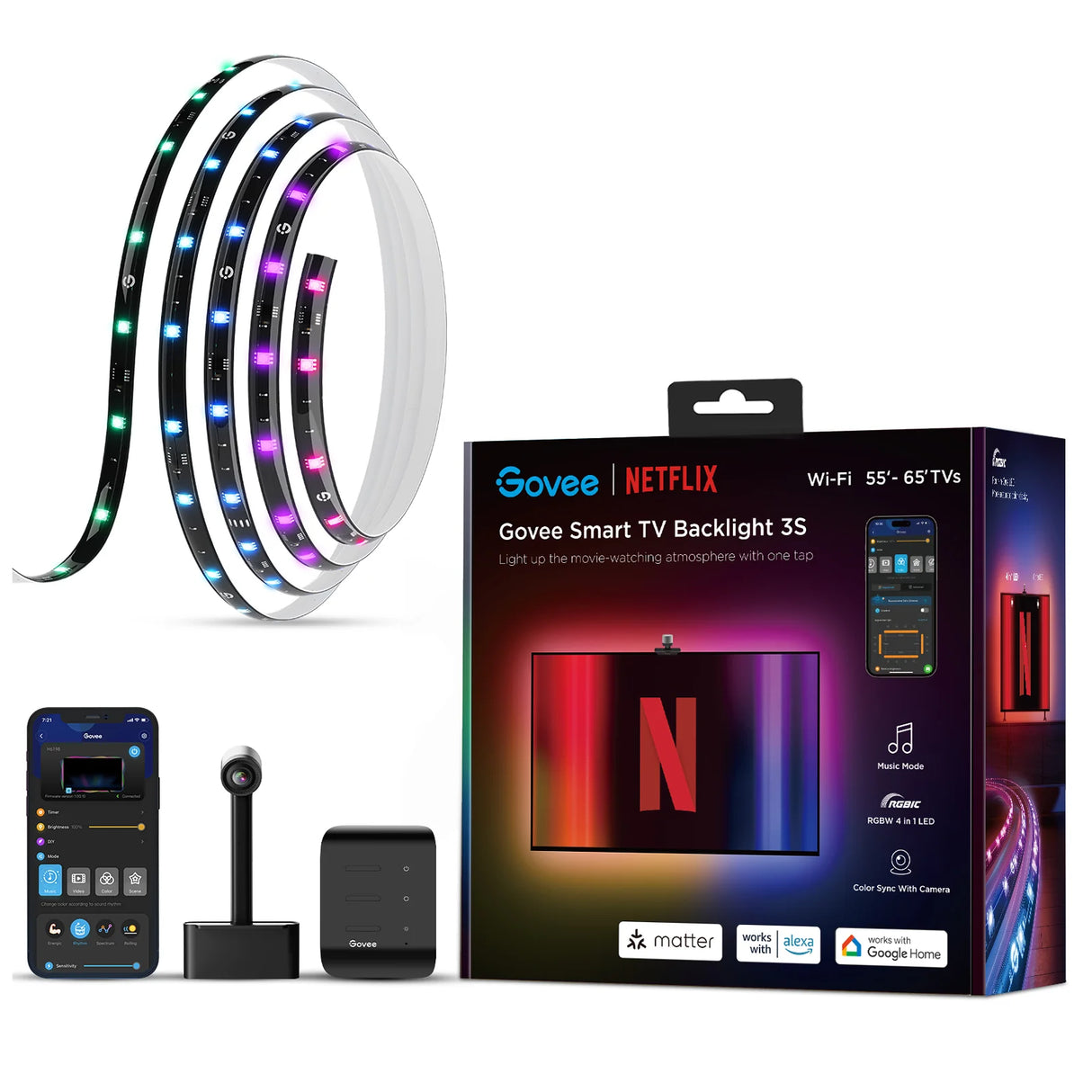 Govee Smart TV Backlight 3S Netflix Version (55-65 inches) - UNBOXED DEAL