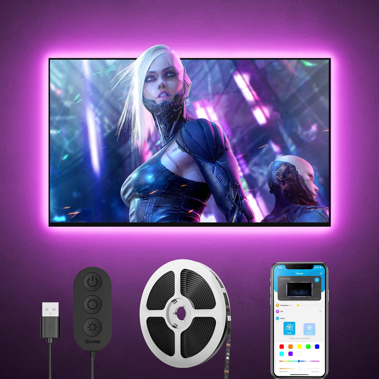 Govee Bluetooth RGB LED Backlight Strip for TVs (TV Sizes of 46-60 Inches)