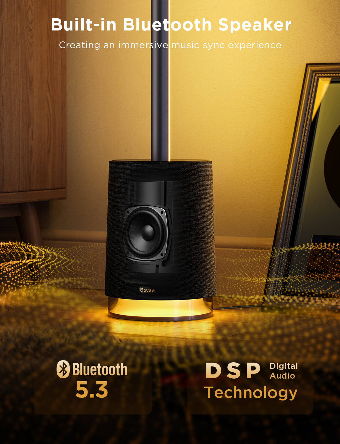 Govee Floor Lamp Pro RGBICWW Smart Floor Lamp with Speaker - 1.7m - Black