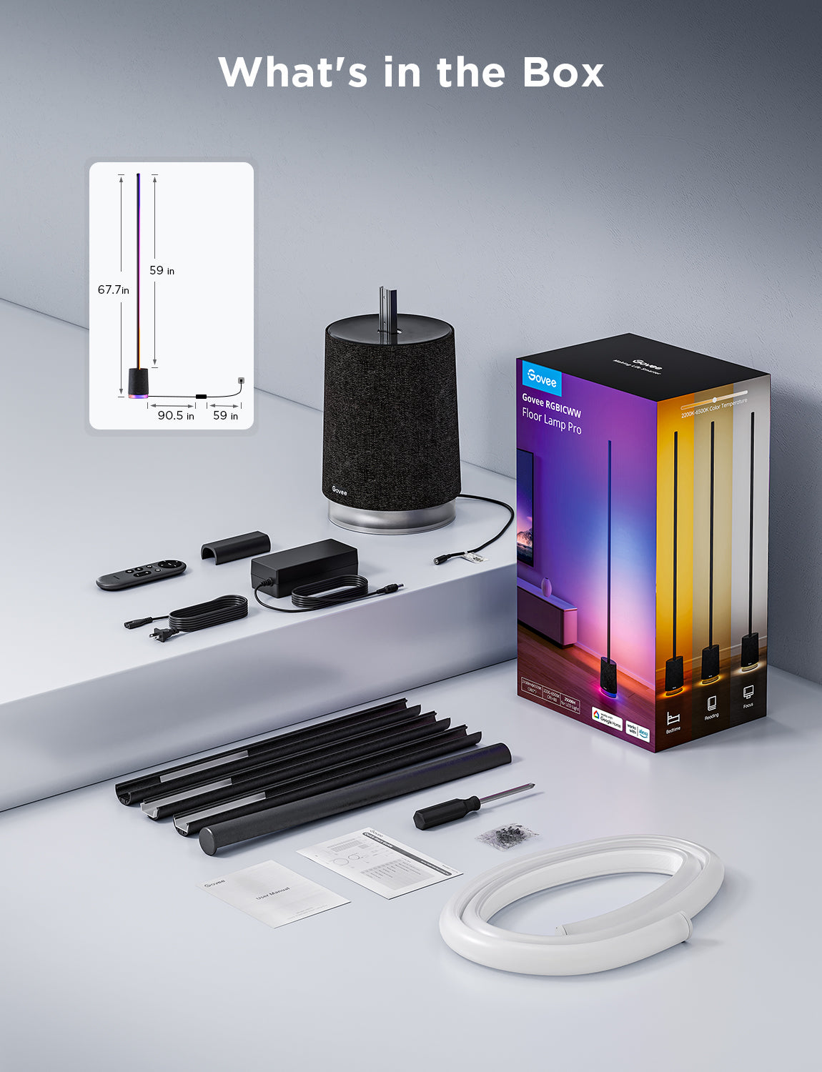 Govee Floor Lamp Pro RGBICWW Smart Floor Lamp with Speaker - 1.7m - Black