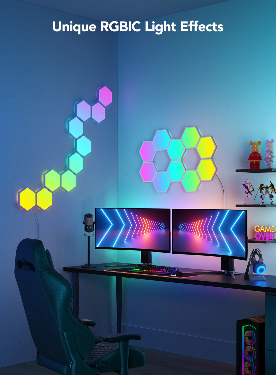 Govee Glide Hexa Light Panels (10PCS) - Smart RGBIC LED Panels for Gaming & Ambiance