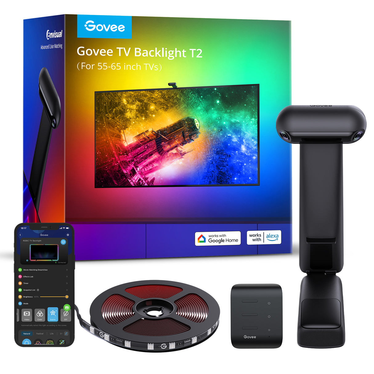 Govee DreamView T2 TV Backlight - Colour Sense Cam & LED Strip (55~65 / 75~85 inch)