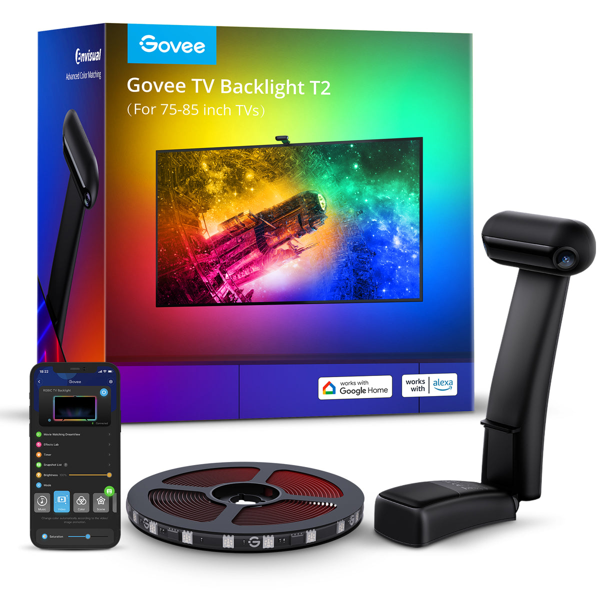 Govee DreamView T2 TV Backlight - Colour Sense Cam & LED Strip (55~65 / 75~85 inch)
