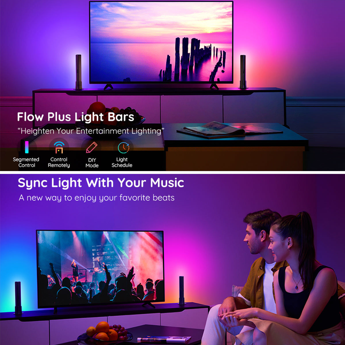 Govee RGBICWW WiFi + Bluetooth Flow Plus Light Bars - Smart LED Light Bars