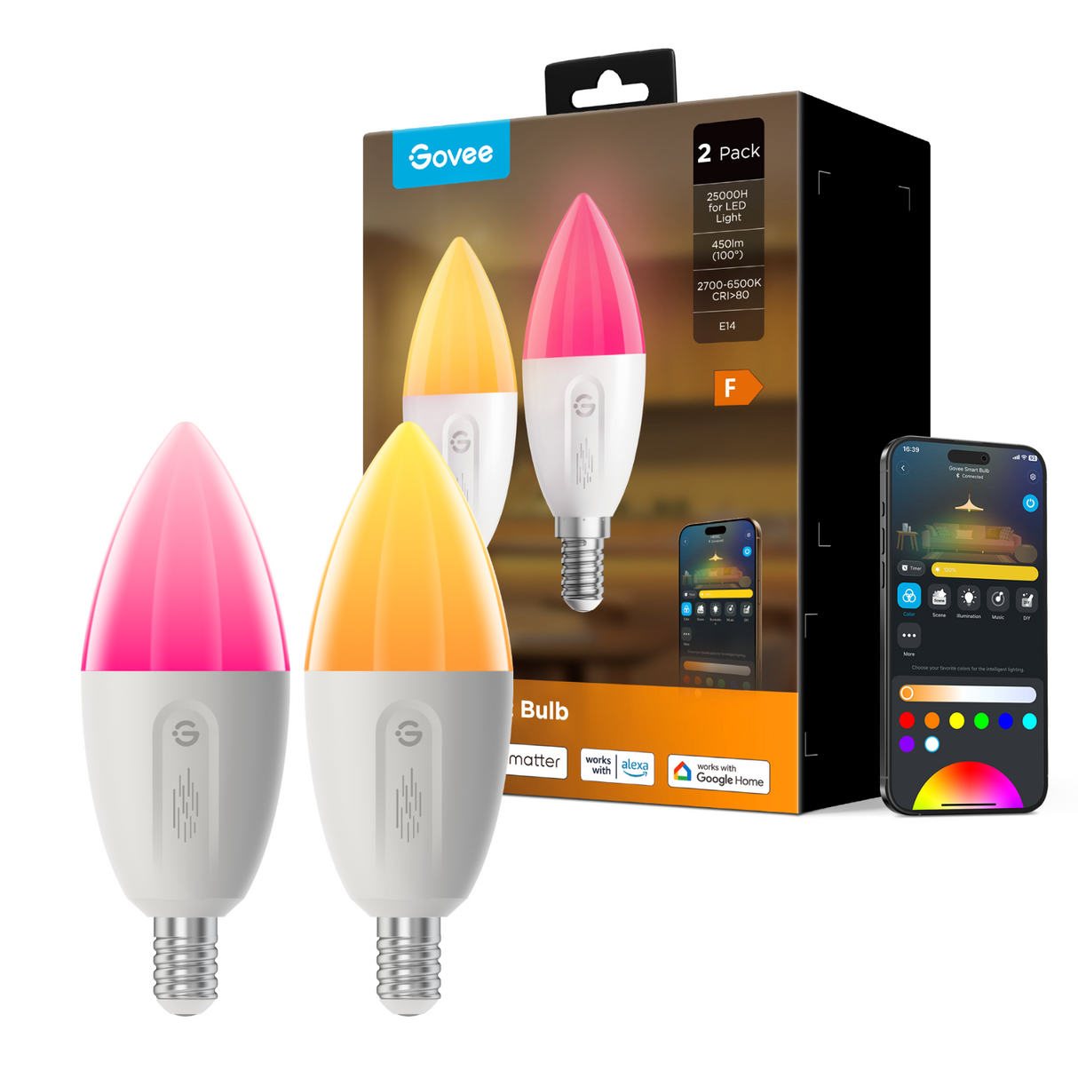 Govee Smart E14 Dimmable LED Light Bulbs