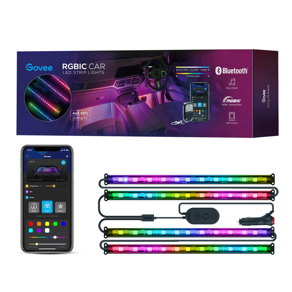 Govee RGBIC Interior Car Lights (30 Scene Mode + 4 Music Mode) – Govee ...