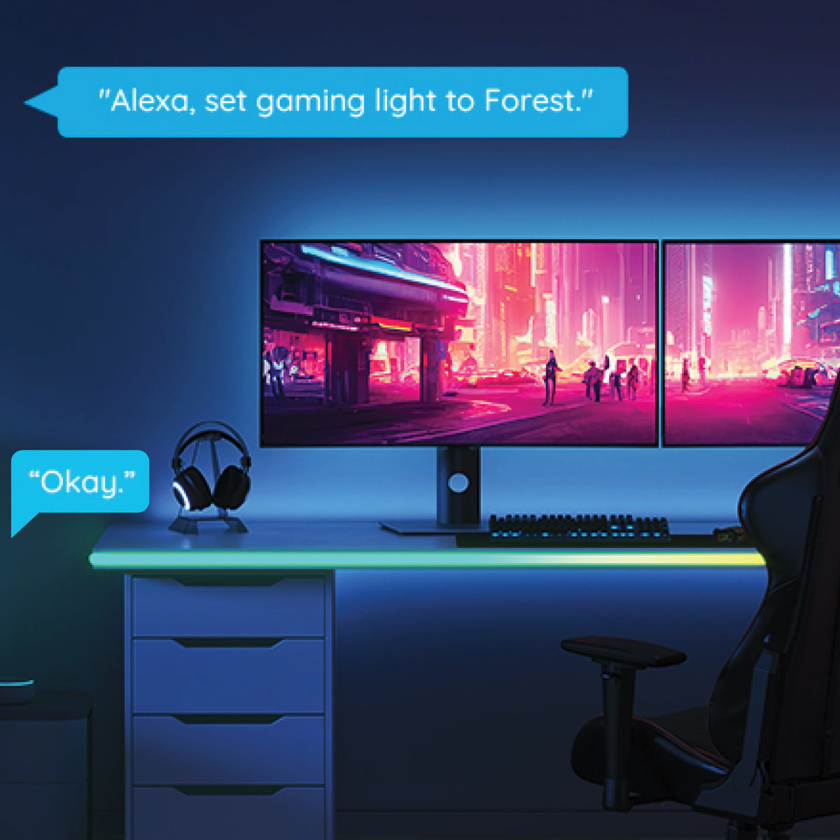 Govee Neon Light Strip Da Tavolo Per Gaming - 3 Metri, 20 LED, Controllo Touch E App, Colori Millioni, Design Contemporaneo