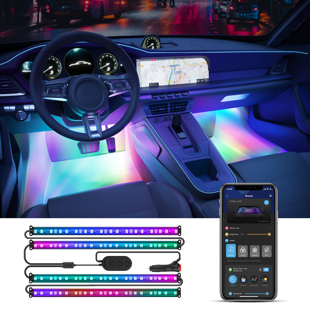 Govee RGBIC Interior Car Lights (30 Scene Mode + 4 Music Mode)