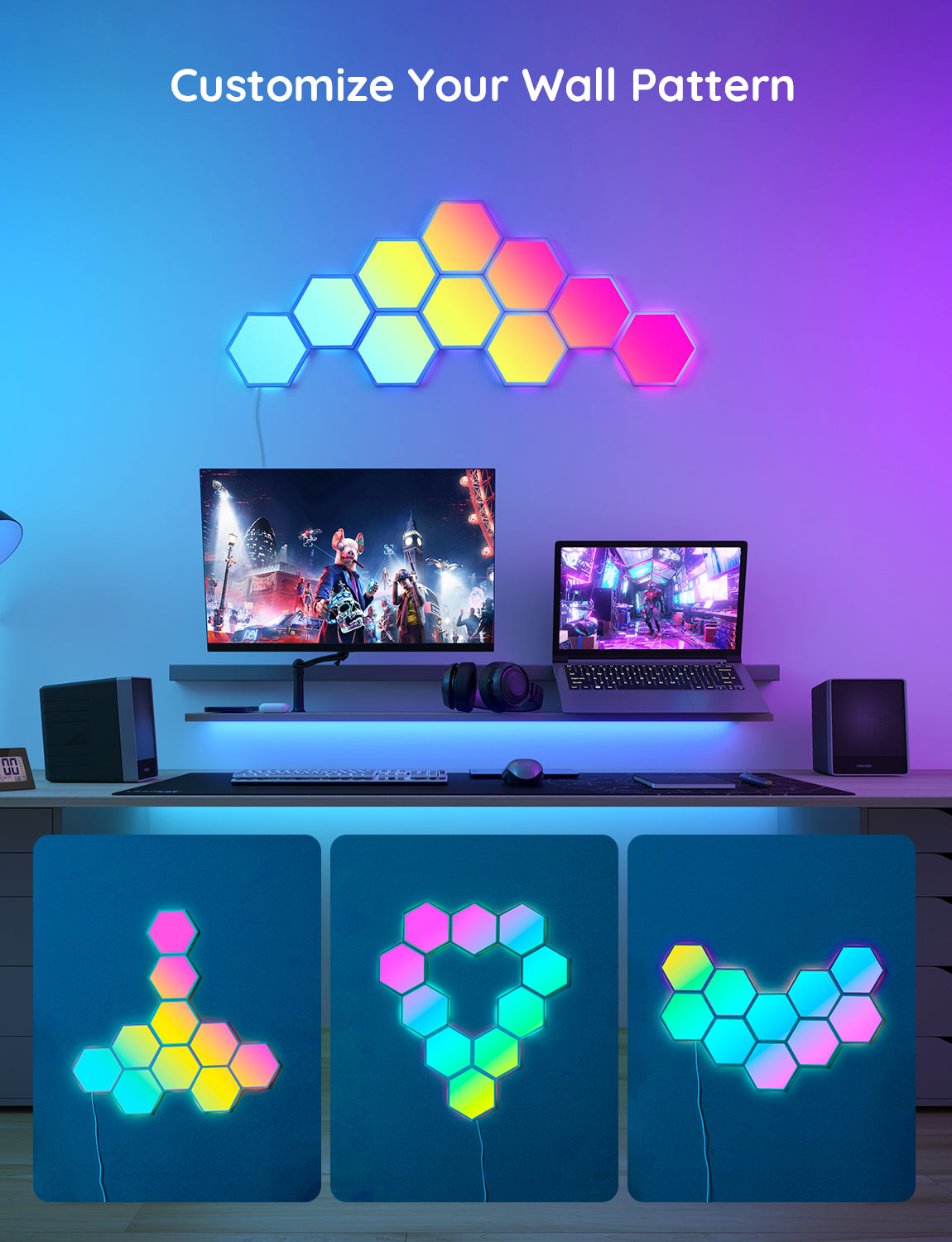 Govee Glide Hexa Light Panels (10PCS) - Smart RGBIC LED Panels for Gam ...