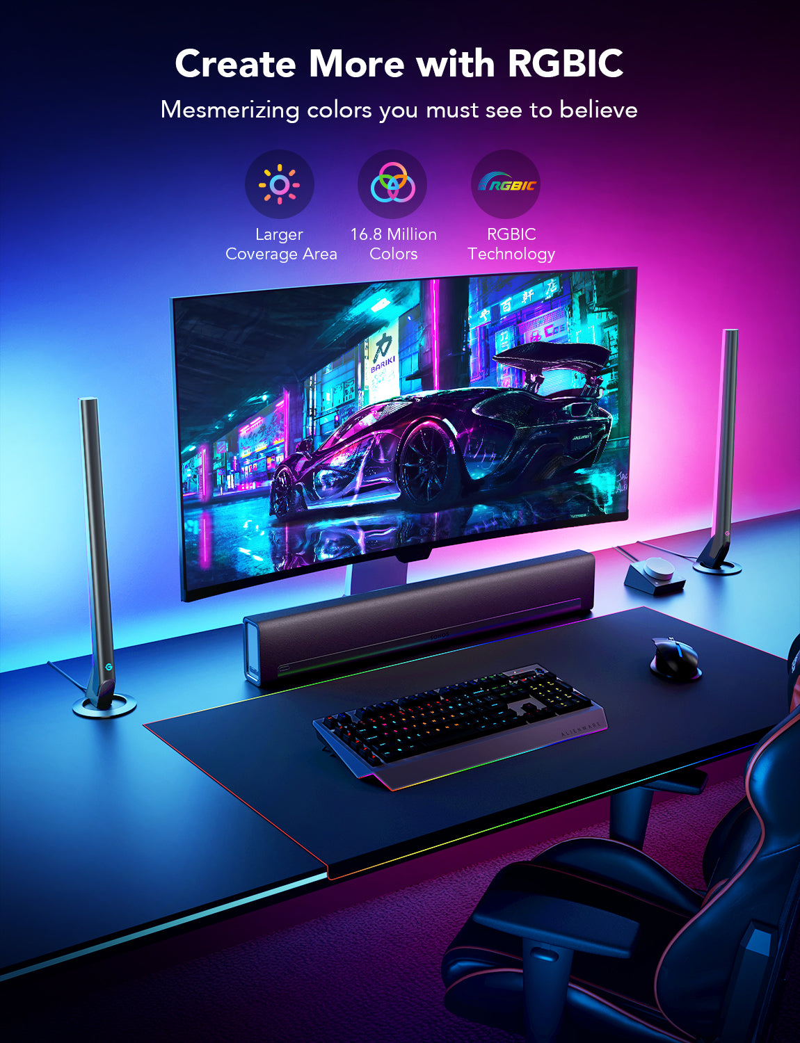 Govee Smart Gaming Light Bars (42cm high) - RGBIC, Razer Chroma/Synapse 3