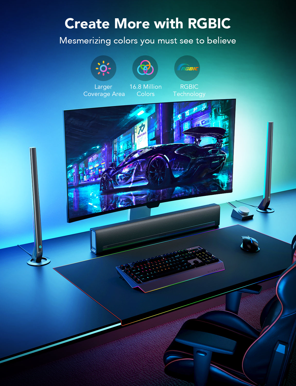 Govee Smart Gaming Light Bars (42cm high) - RGBIC, Razer Chroma/Synapse 3