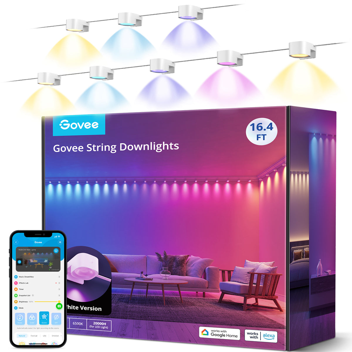 Govee String Govee RGBIC String Downlights - Smart RGBIC Ambient Wall/Ceiling Light ...