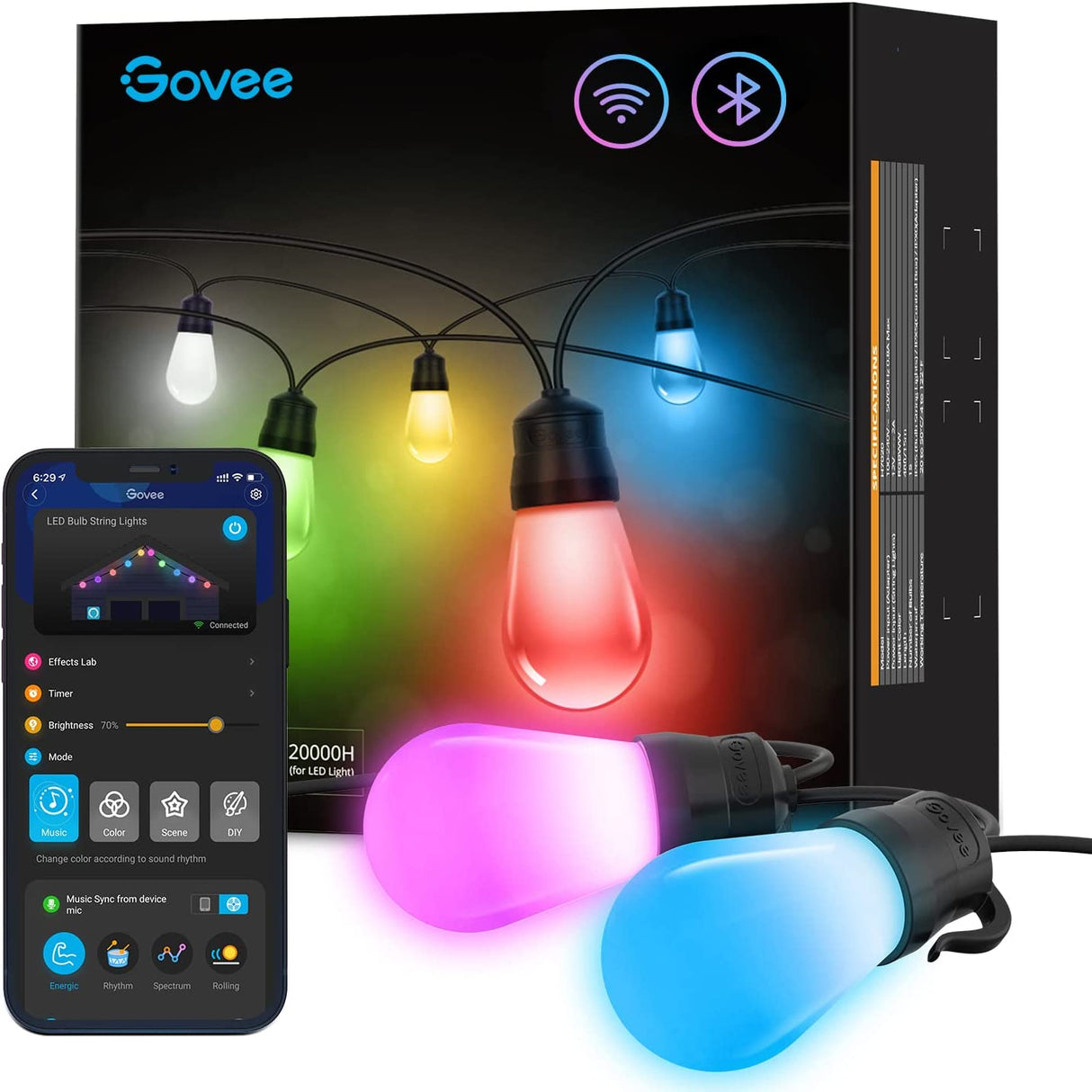 Govee RGBIC Warm White Wi-Fi & Bluetooth Smart Outdoor String Lights (15m)