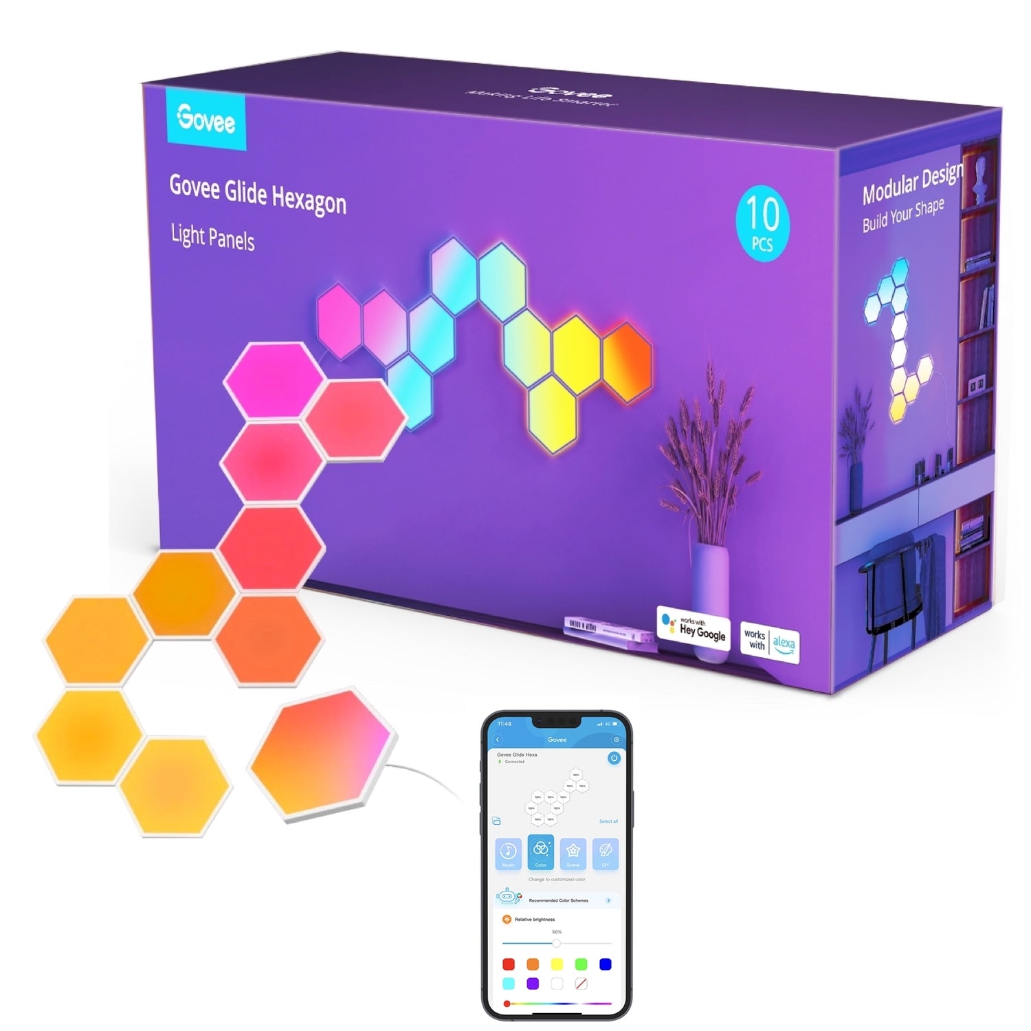 Govee Glide Hexa Light Panels (10PCS) - Smart RGBIC LED Panels for Gam ...