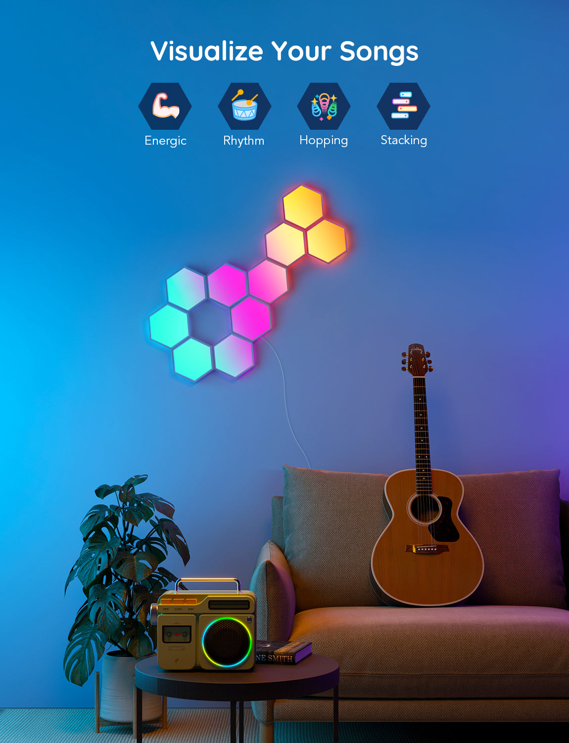 Govee Glide Hexa Light Panels (10PCS) - Smart RGBIC LED Panels for Gam ...