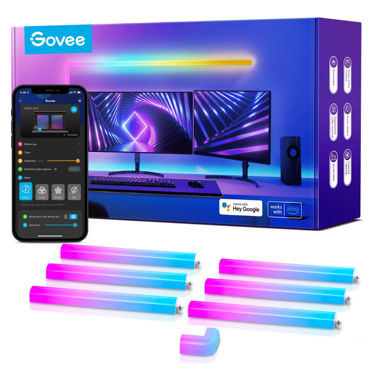 Govee Glide RGBIC Wall Light (8+4 or 6+1) - Smart Music Sync Light Bars