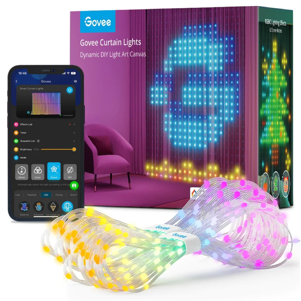 Govee Smart Curtain Light (1.5x2m)- Outdoor IP65 Waterproof RGBIC Colour